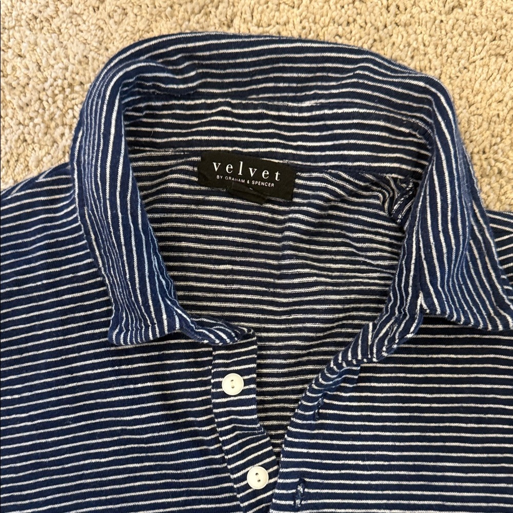 Velvet by Graham & Spencer Men's Navy Striped Button Down Shirt